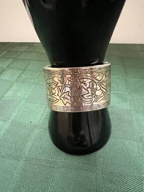 Silver Color Floral Engraved Wide Cuff Bracelet